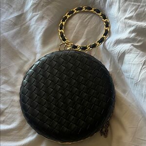 Elegant Black Woven Circle Bag